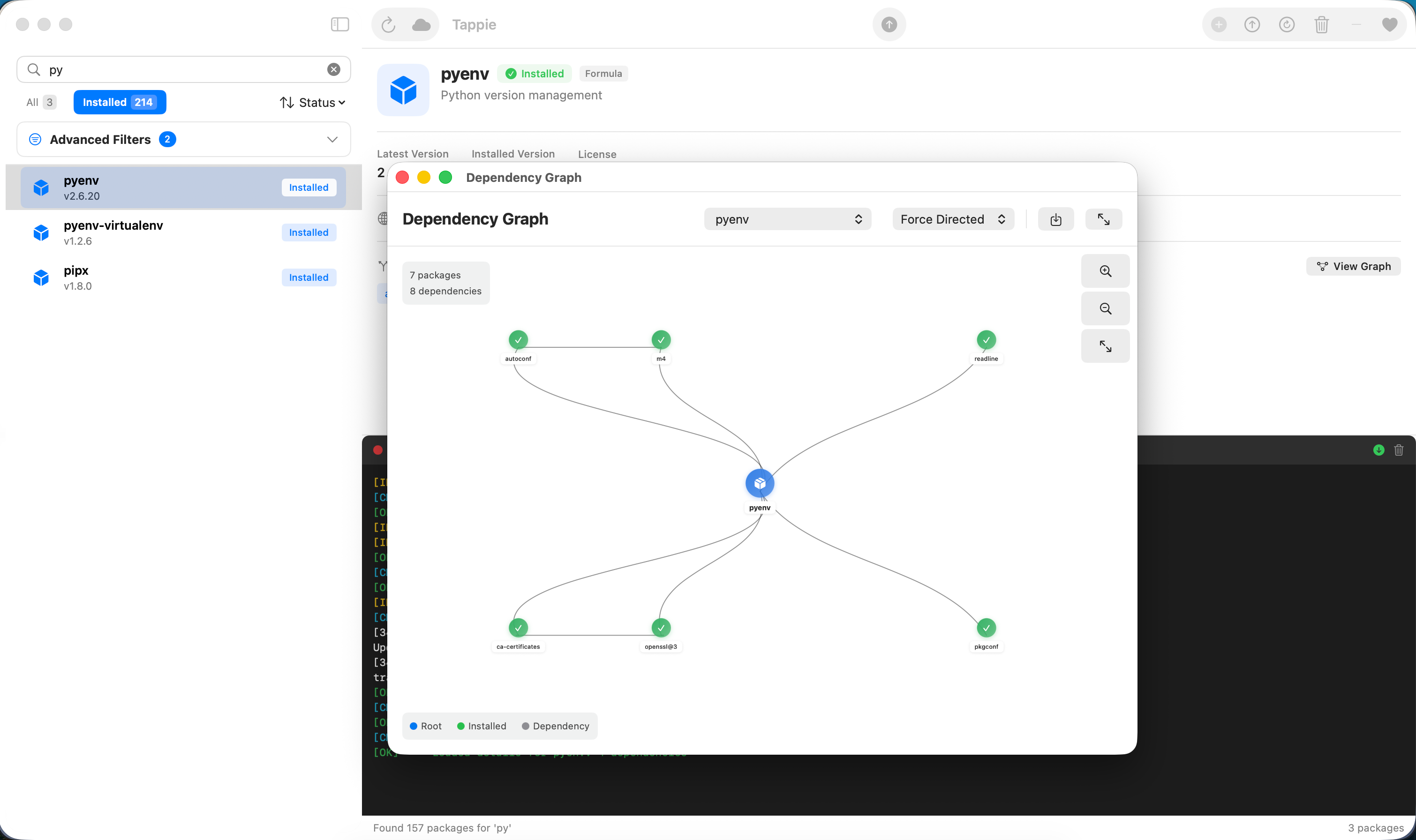 Tappie dependency graph with expanded view